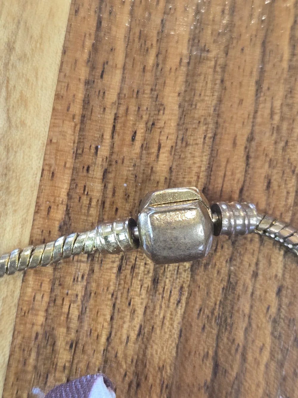 Gold-Tone Snake Chain Bracelet with 4 Genuine .925 Sterling Silver Glass Charms